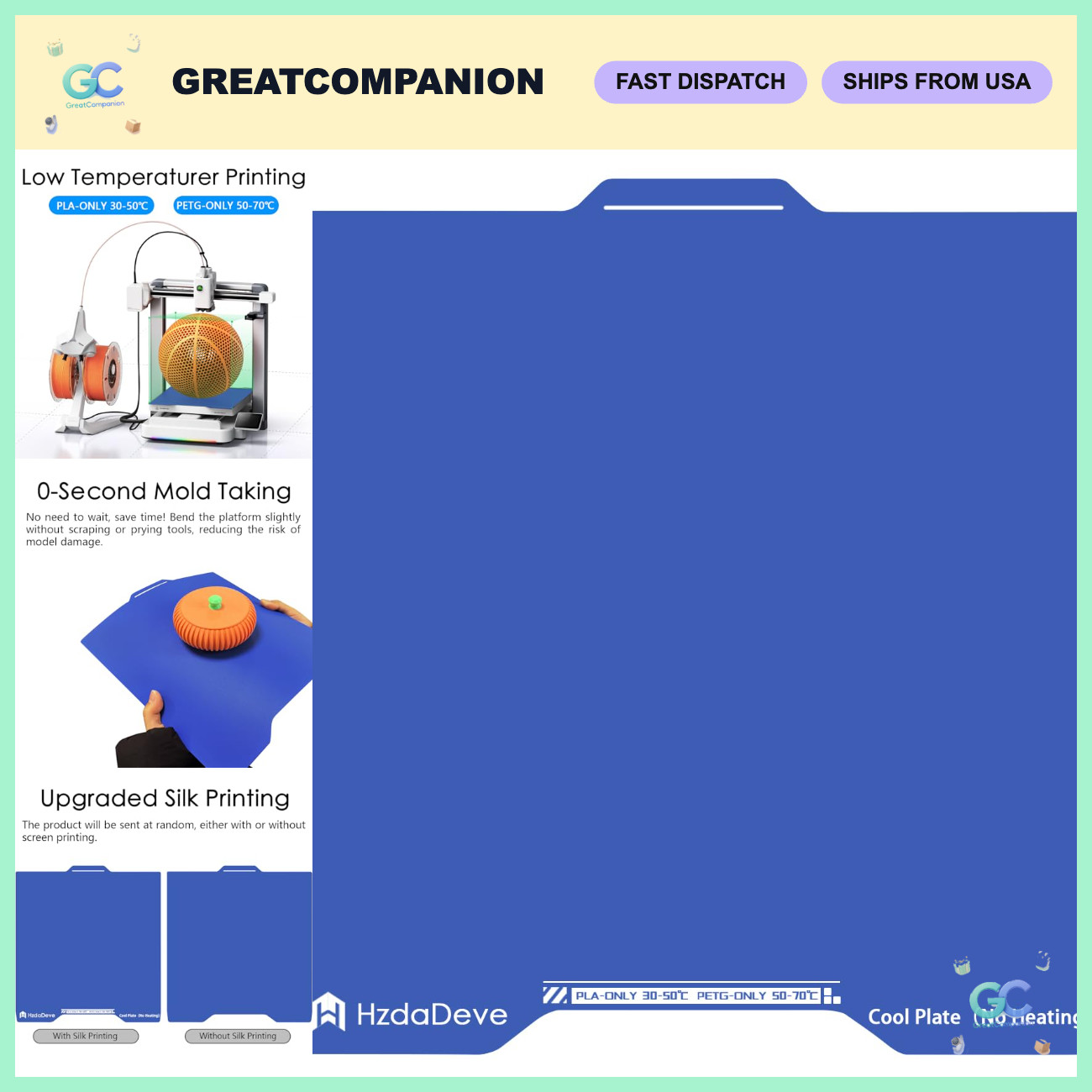 Low Temp Cool Plate 267x301mm for 3D Printing, Cold Build Surface, Heat Resistan