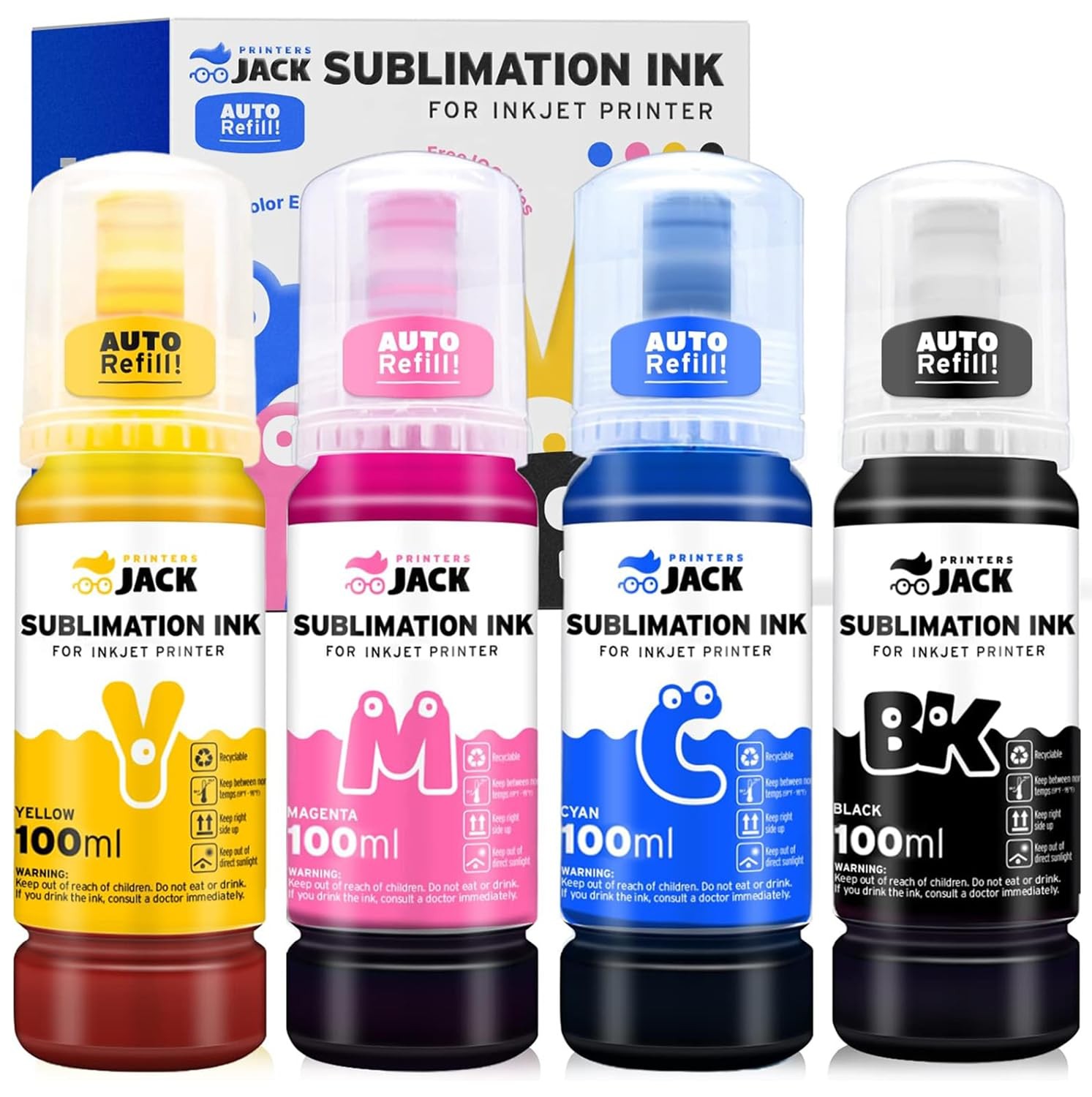 Printers Jack 4x100ml Sublimation Ink Auto Refill for Supertank Printers ET28...