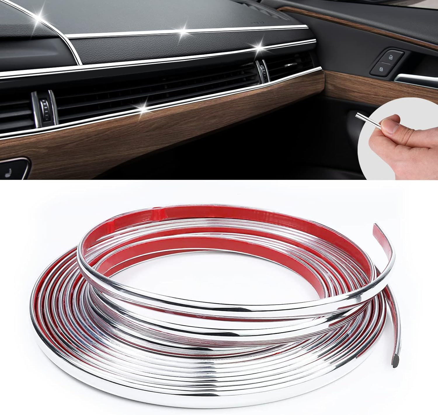 16Ft Chrome Car Trim Strip, Self-Adhesive Automotive Exterior and Interior Side