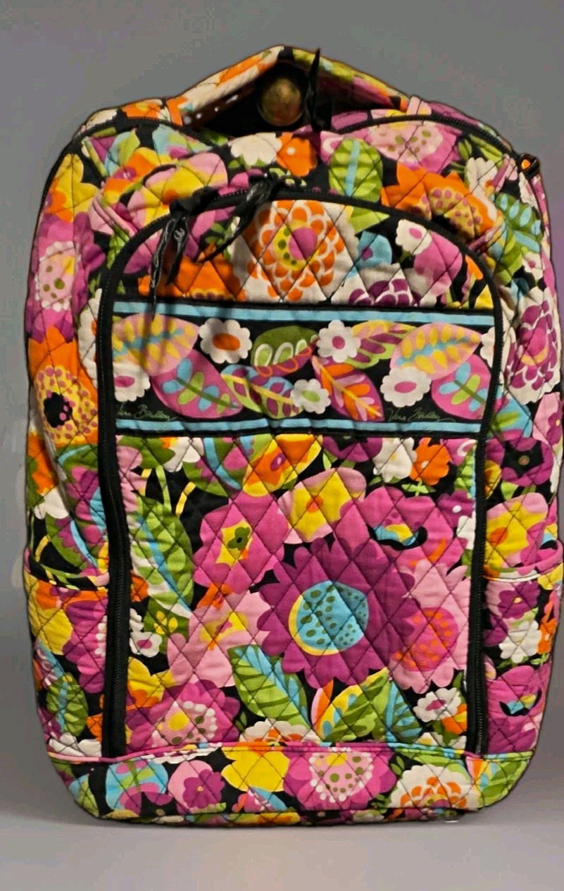 Vera Bradley Quilted Floral Cotton Laptop Backpack 15in Padded Multicolor
