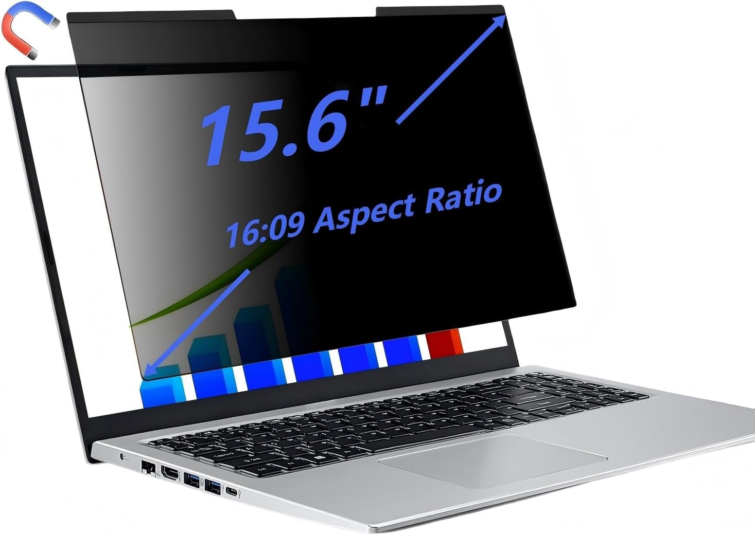 15.6-inch detachable privacy screen with anti-glare for 16:9 laptops, magnetic