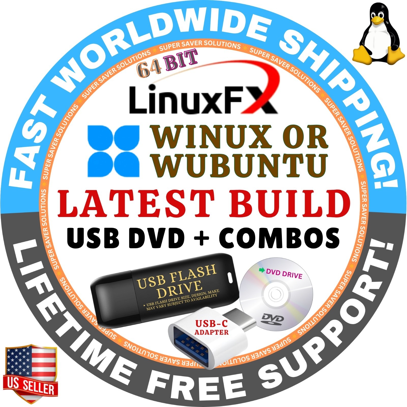 LINUXFX WINUX WUBUNTU OS VE/FULL BOOT, USB/DVD, 64BIT, MAC/PC | FAST SHIPPING