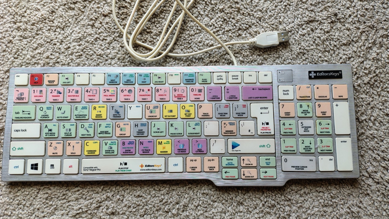 Editors Keys Sony Vegas Pro USB Wired Keyboard  Silver