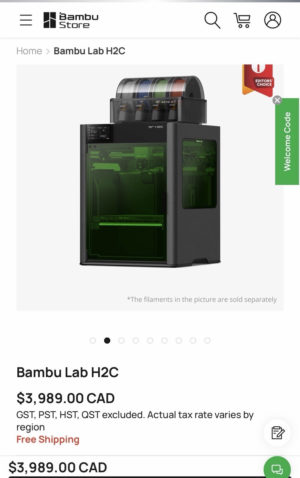 Bambu Lab H2C Full Combo 3D Printer (10W Laser), Prepaid Custom Duty Taxes