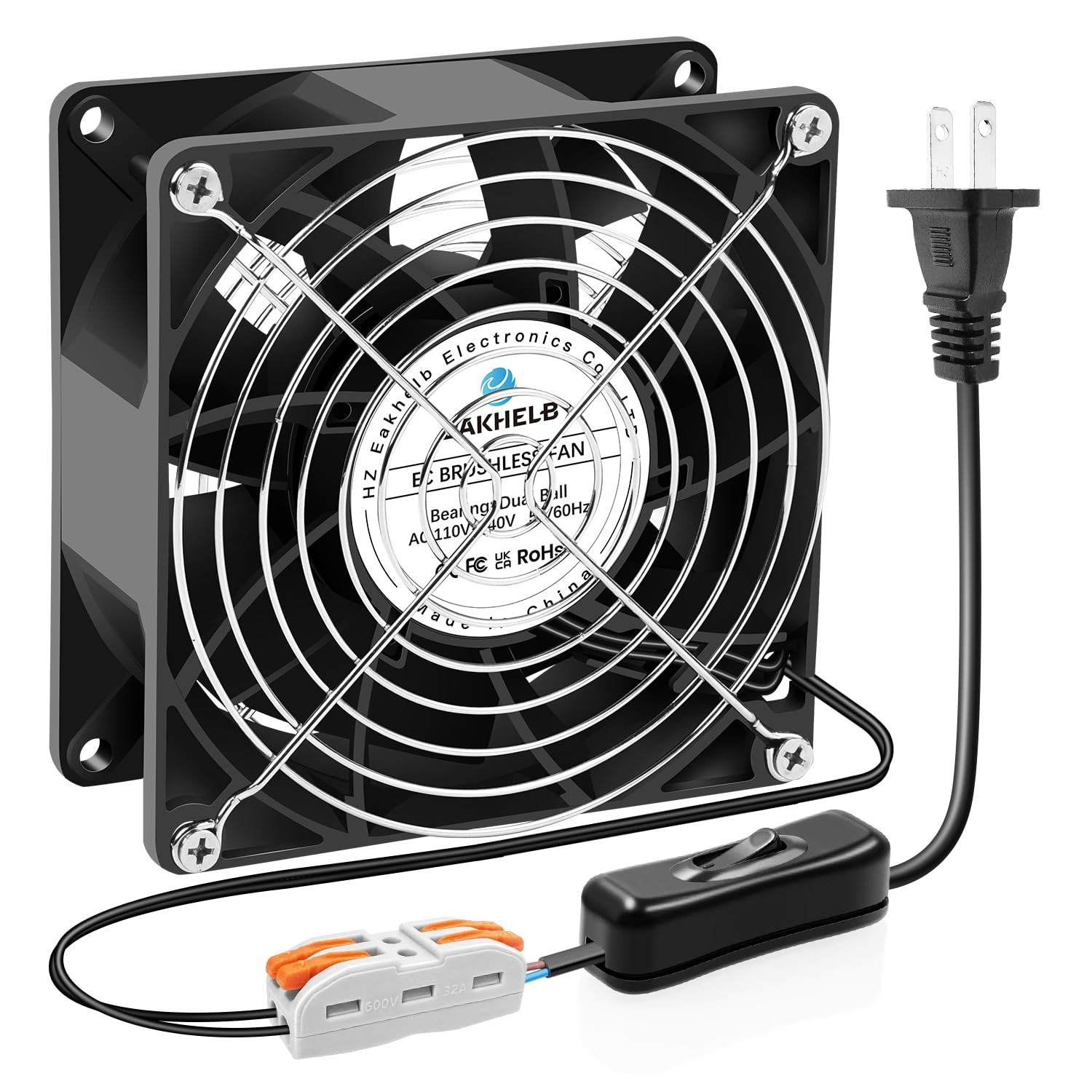 EC 9238 92x92x38mm Axial Muffin Fan 110V/120V/220V/240V AC ON/Off Switch