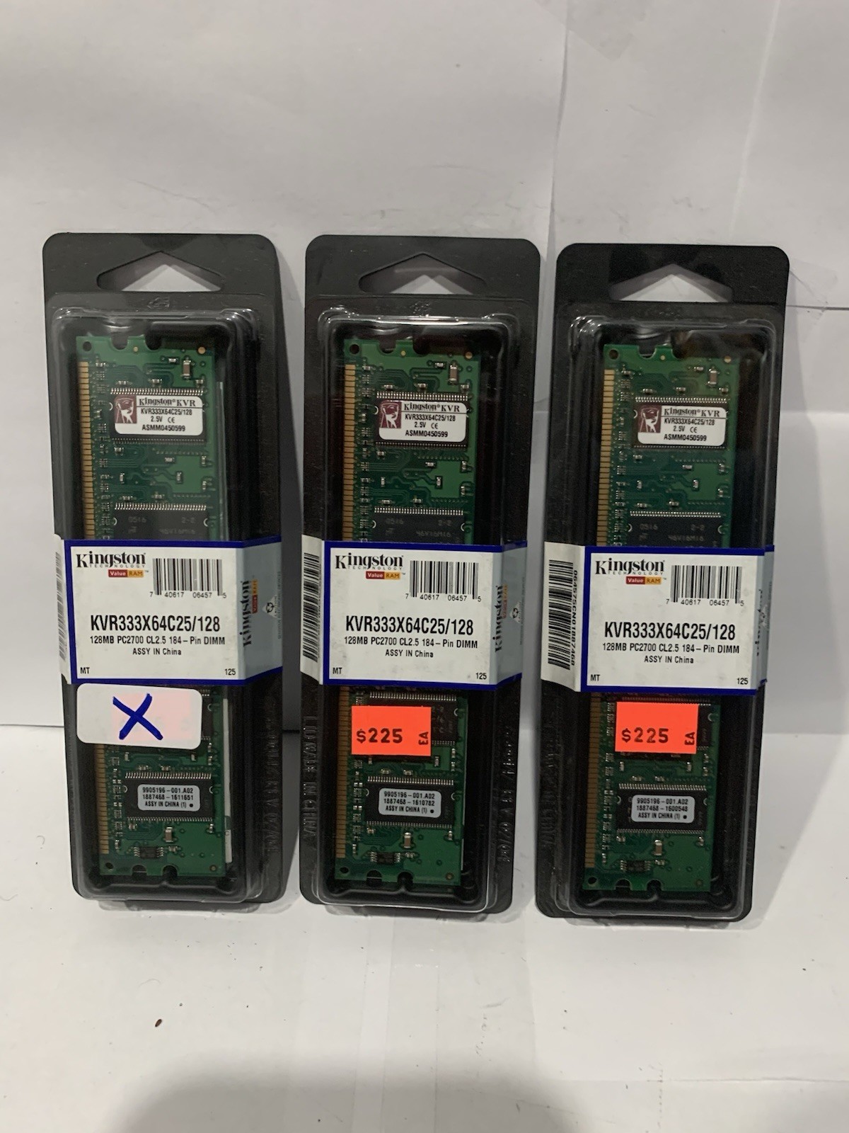 Kingston RAM 128MB PC2700 DDR-333 184-Pin DIMM KVR333X64C25/128 (LOT OF 3)