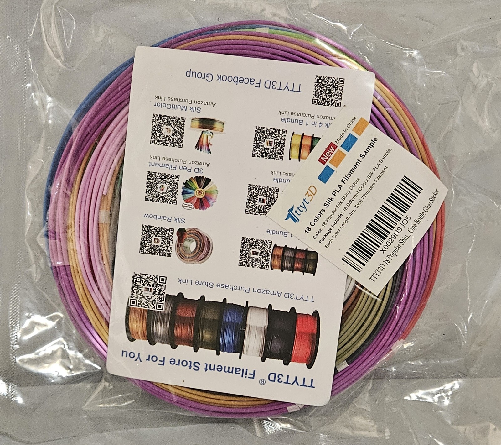 TTYT3D 18 Colors PLA Filiment Sample Pack Total 72 Meters Multi Colors