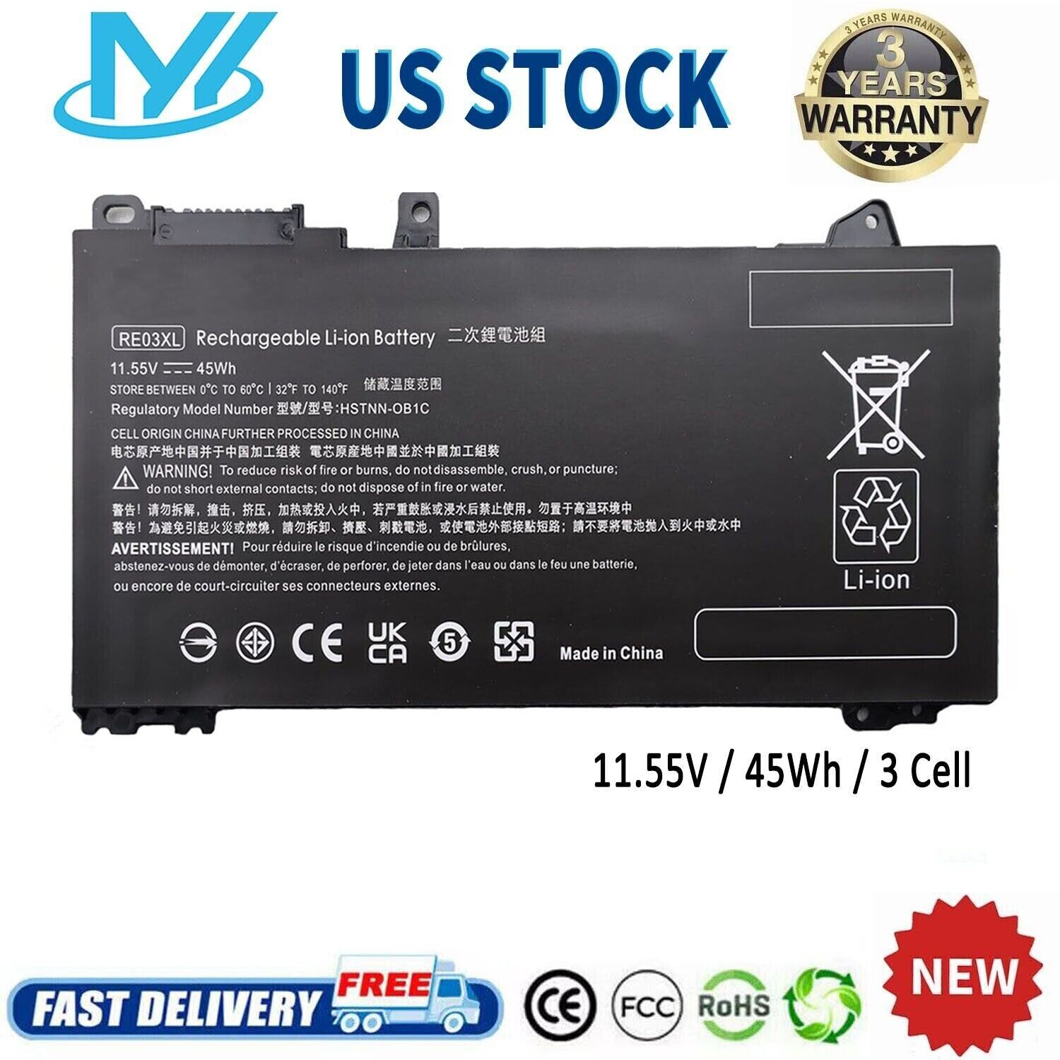 ✅RE03XL Battery For HP ProBook 430 G6 440 G6 445 G6 455R G6 450 G7 HSTNN-DB9A