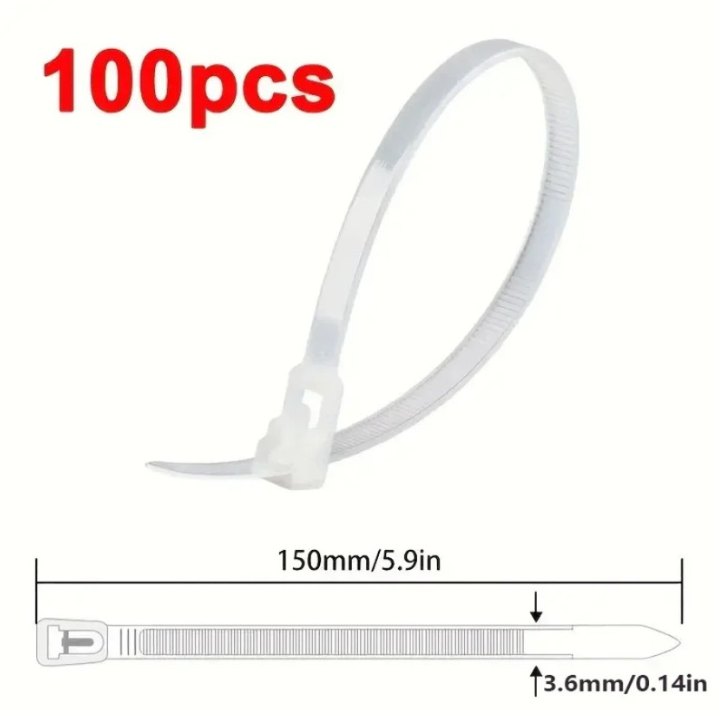100pcs Reusable Nylon Cable Ties with Lock Loop in Mixed Colours - NEW