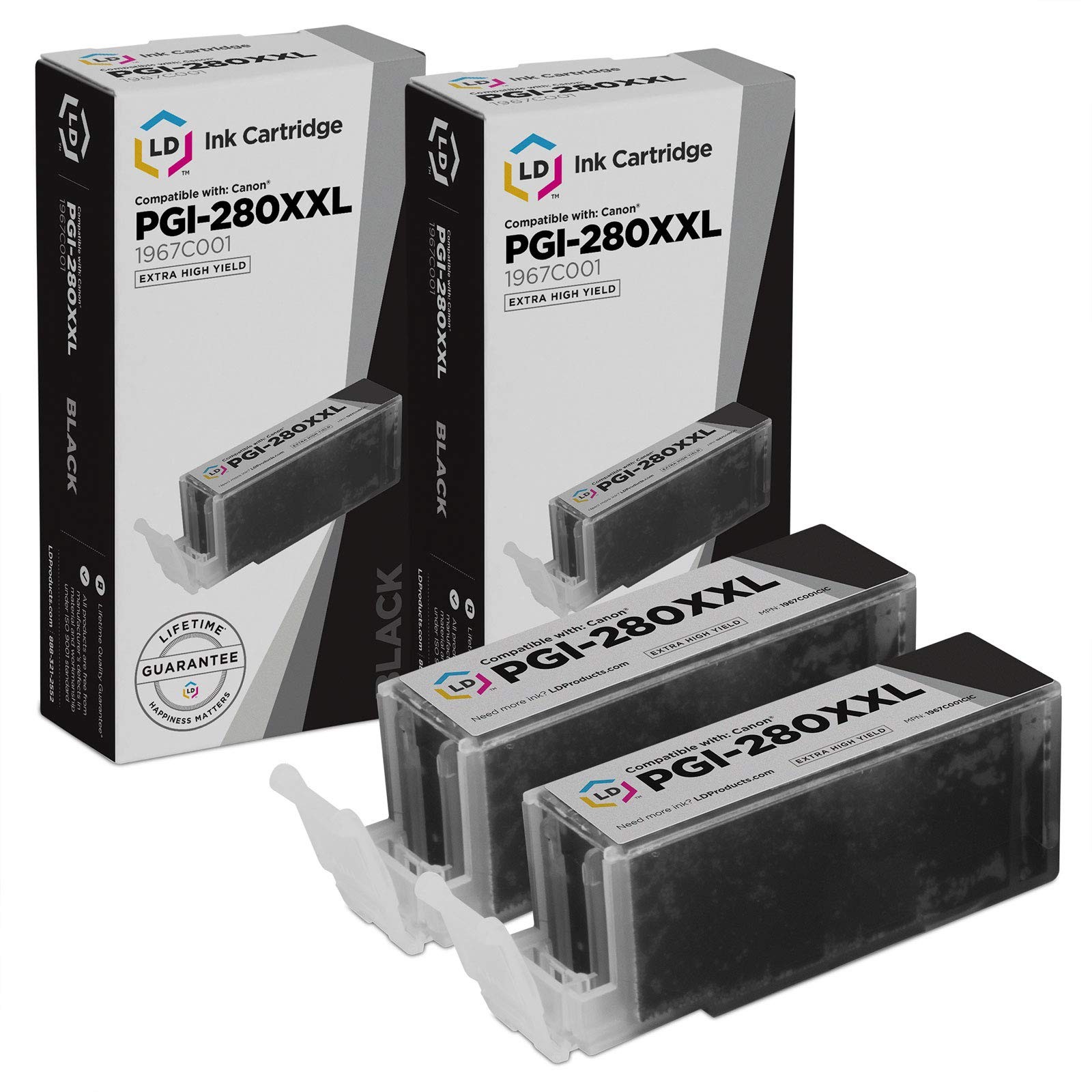 LD Compatible Canon PGI-280XXL 1967C001 Super HY Pigment Black Ink Cartridge 2PK