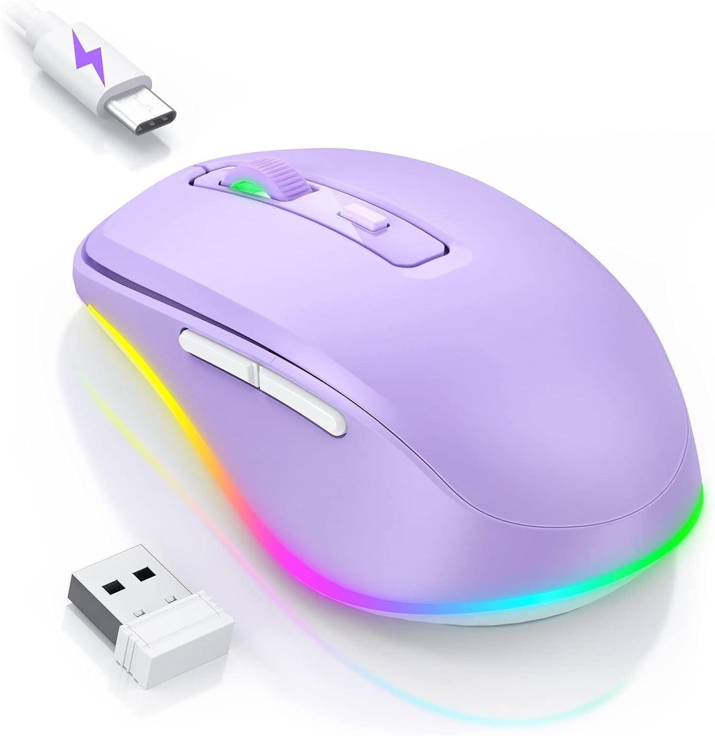 Wireless Mouse Jiggler - LED Wireless Mice with Build-in Mouse Mover, Recharg...