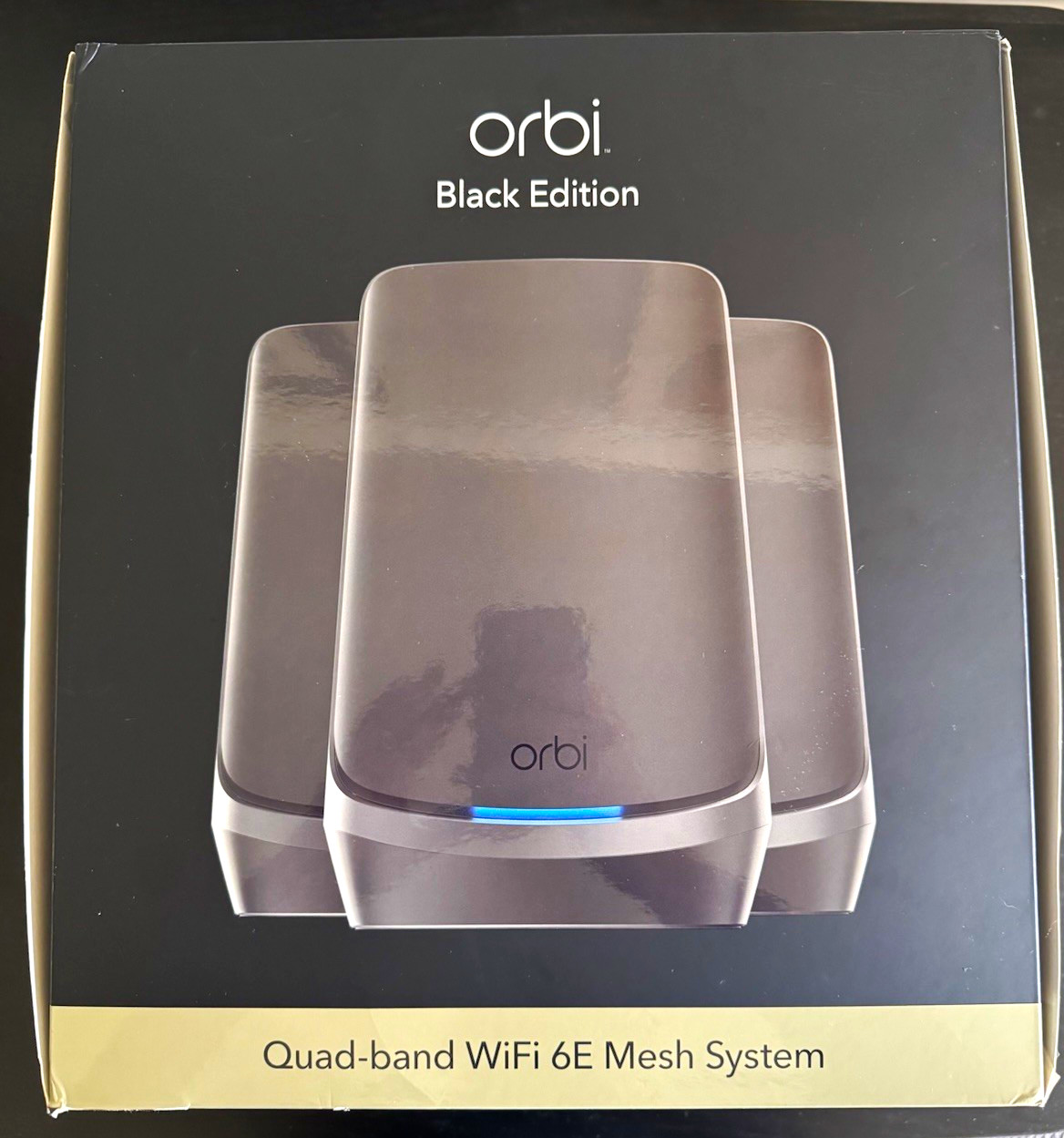 NETGEAR Orbi Black Edition Quad-Band Wi-Fi 6E Mesh Router, 10Gbps, 4-Port