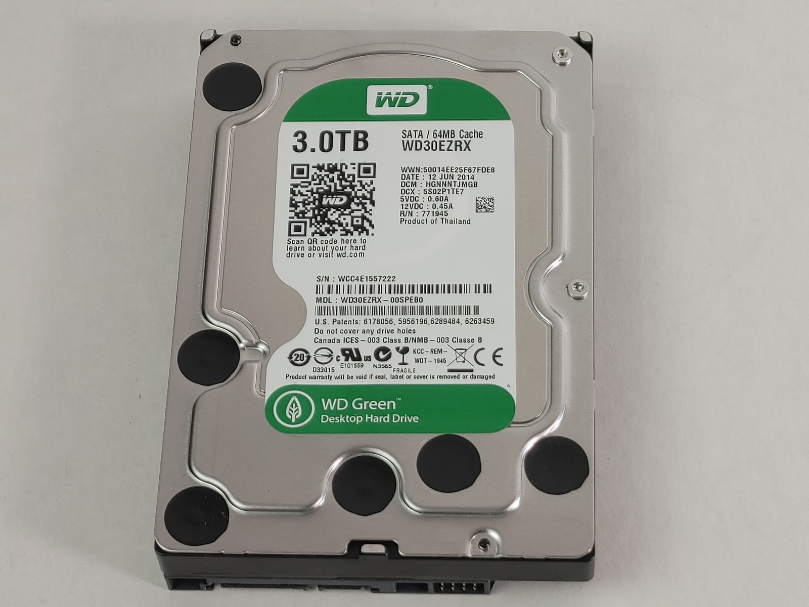 Lot of 5 Western Digital WD Green WD30EZRX 3TB 3.5" SATA III Desktop Hard Drive