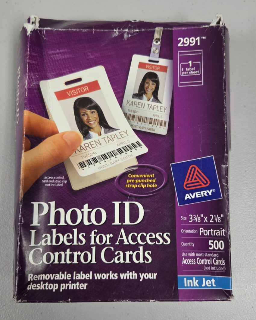 PARTIAL BOX Avery 2991 Photo ID Labels for Access Control Cards 3 3/8" x 2 1/8"