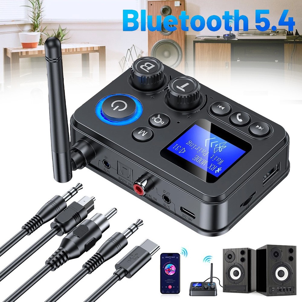 RX/TX Bluetooth 5.4 Transmitter Receiver 3.5mm AUX TV Home Stereo Audio Adapter+