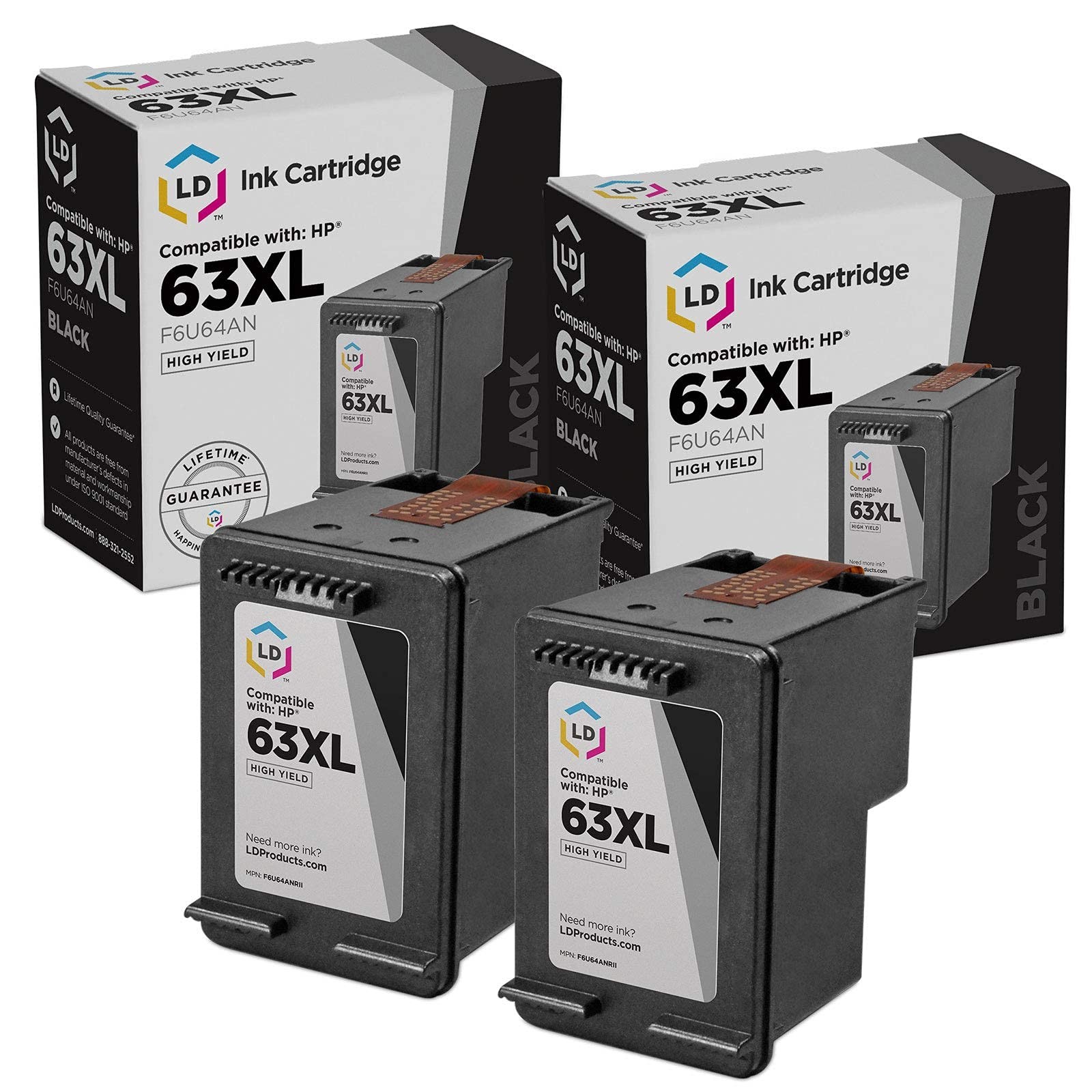 Reman Ink Replacement for HP 63XL F6U64AN HY (Blk, 2-Pk)