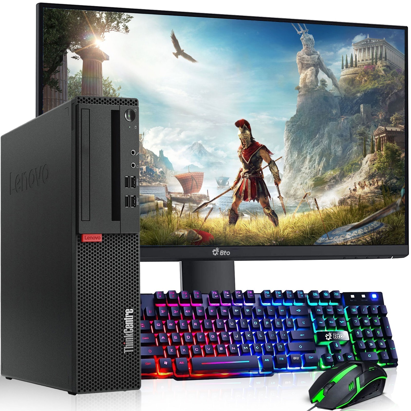 Lenovo SFF Desktop Gaming PC i5-7th 16GB 1TB SSD HDD 24'' LED WiFi NVIDIA Win 11