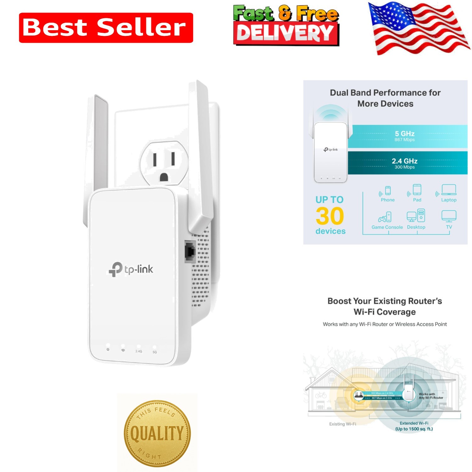 Dual Band AC1200 WiFi Extender with EasyMesh & Ethernet Port - Ultimate Range