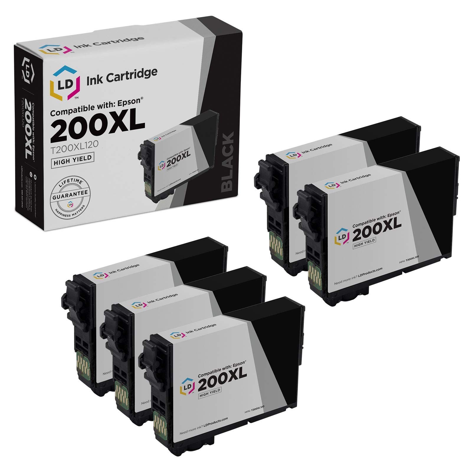 LD 5PK Replacements for Epson 200 HY Ink Black 200XL T200XL120 XP-400 XP-410