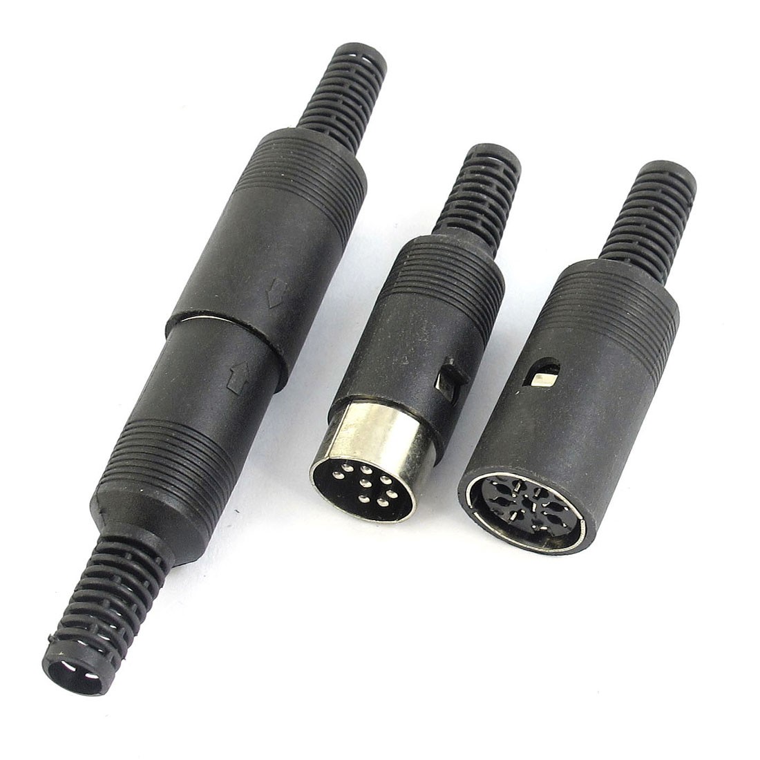2Pair Black Plastic Coated DIN 8 Pin Female + Male Audio Connector 4"