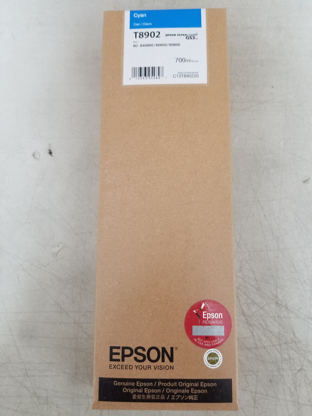 GENUINE Epson GS3 Cyan Ink 700ml (T8902) for S80600, S60600, S40600