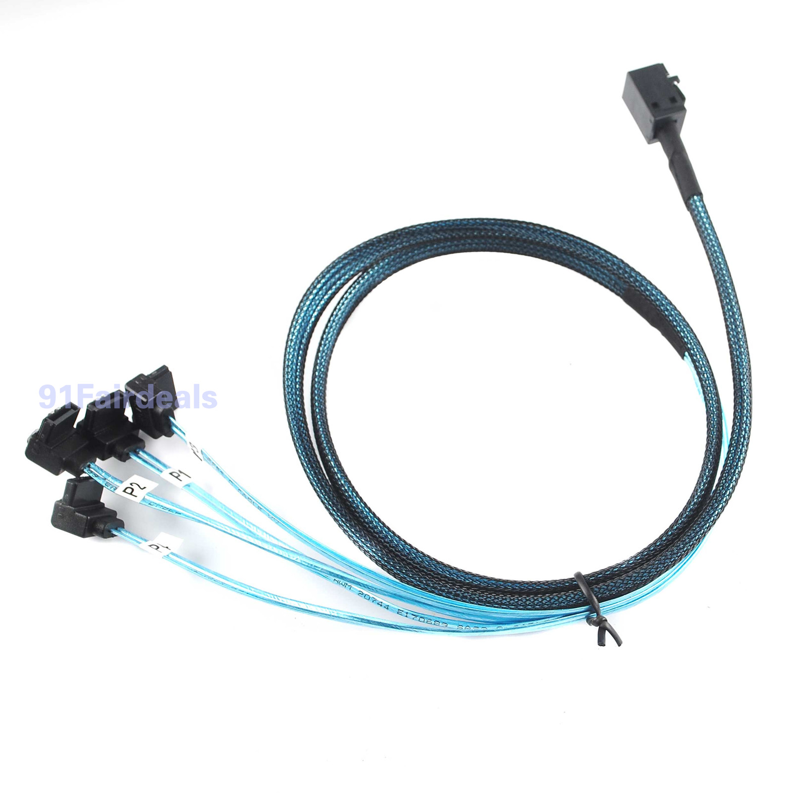 Mini SAS Line SFF-8643 to 4 Sata Port 7Pins 90°  Angle Hard Drive Data Cable 1M