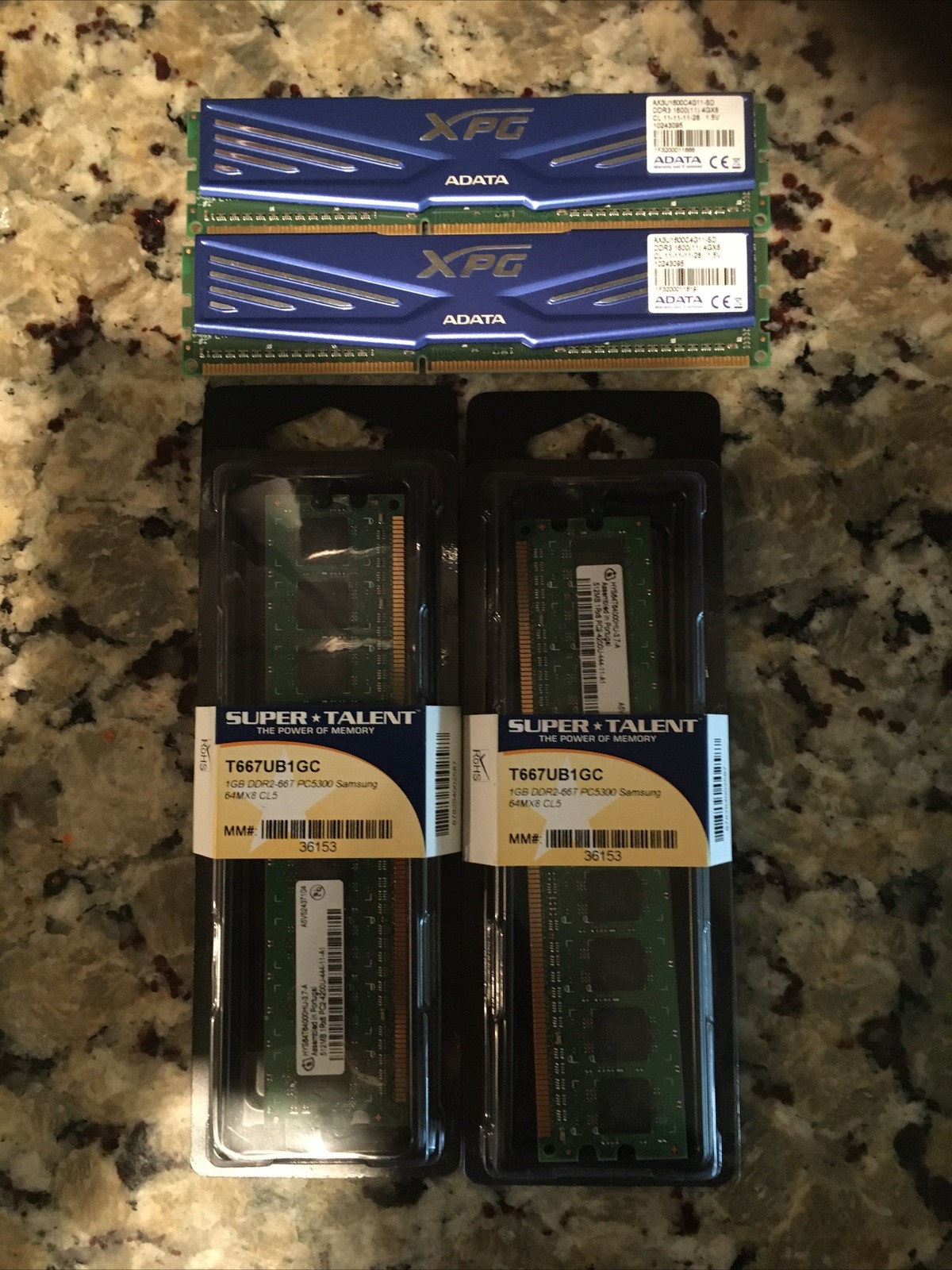 RAM Lot: SUPER TALENT SAMSUNG 1GB & ADATA XPG 8GB 4 Total