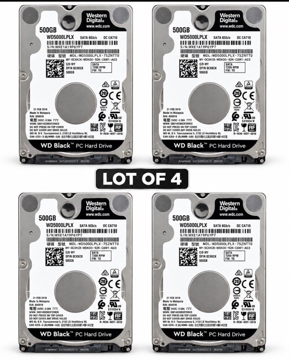 Western Digital WD Black 500GB WD5000LPLX 7200RPM 2.5” SATA HDD Lot of 4 Tested