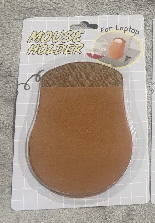 Universal Stick-On Mouse Pouch for Laptop~Slim Holder for Wireless~Brown