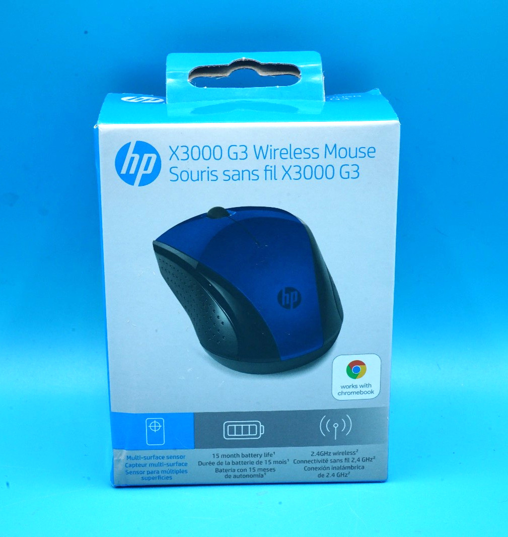 HP X3000 G3 Wireless Mouse - Blue, 15-Month Battery, Side Grips for Control