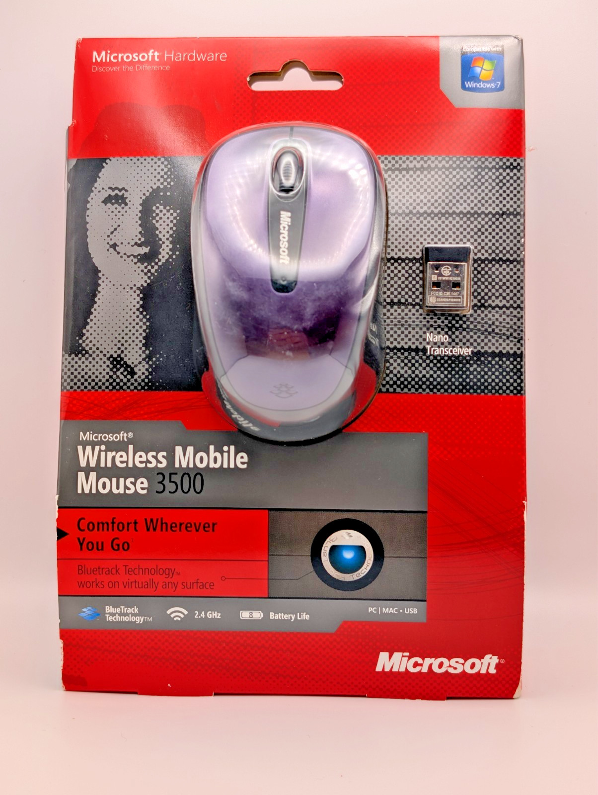 Microsoft Wireless Mobile Mouse 3500 Purple BlueTrack Nano Transceiver 1427,1447