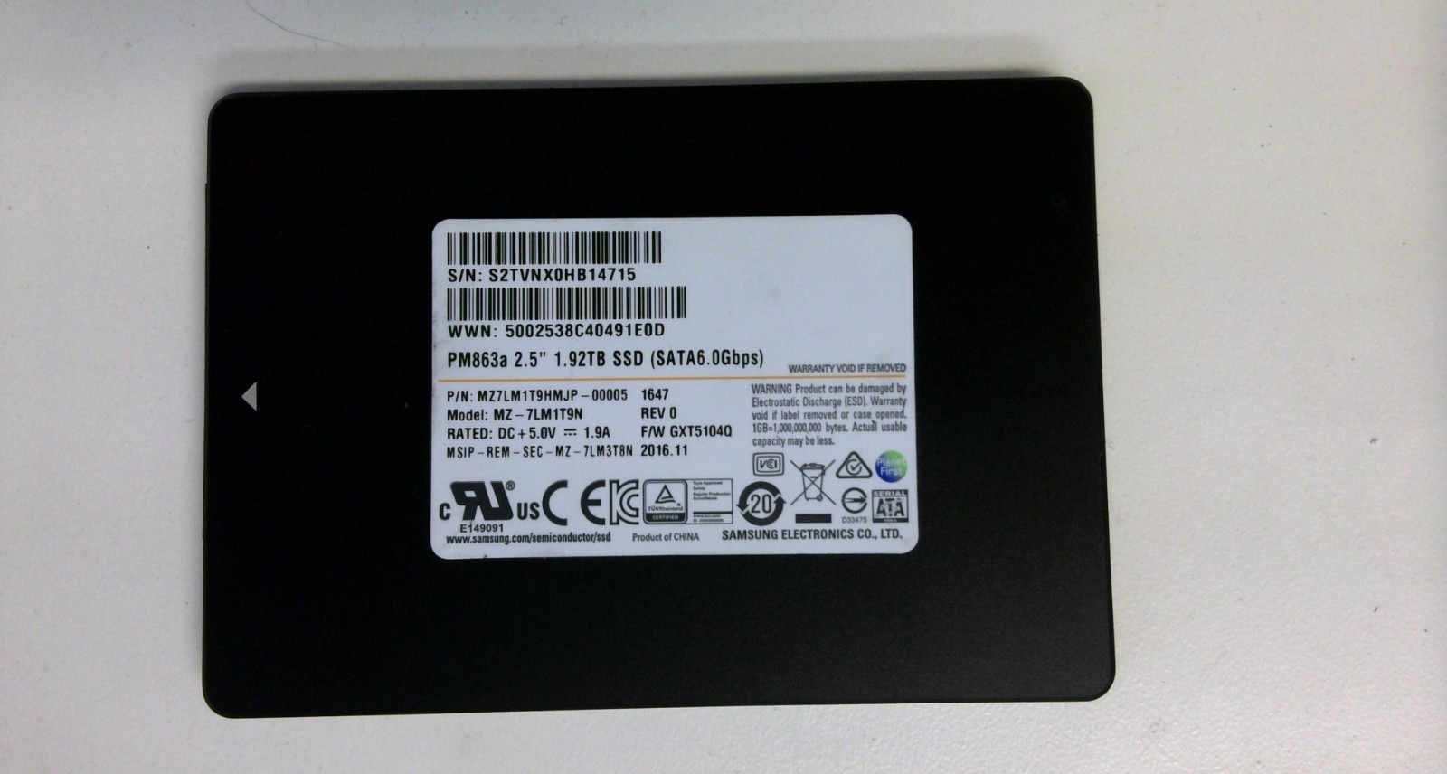Samsung PM863a 1.92TB 2.5" SATA SSD MZ-7LM1T9N MZ7LM1T9HMJP