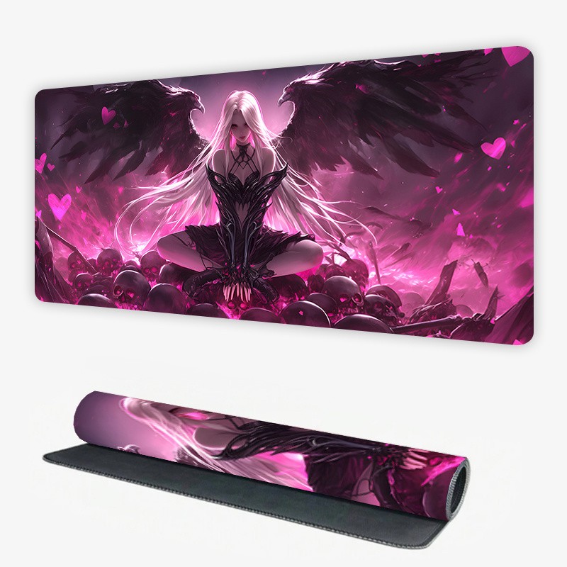 XXL Gaming Mouse Pad - Dark Fantasy Angel and Skull Design, Extended Desktop P