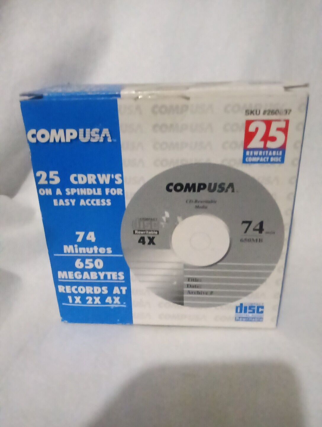 25 Pack COMPUSA CDRW’s Recordable Disc 650 MB Blank CD BRAND NEW 74 Minutes NIB