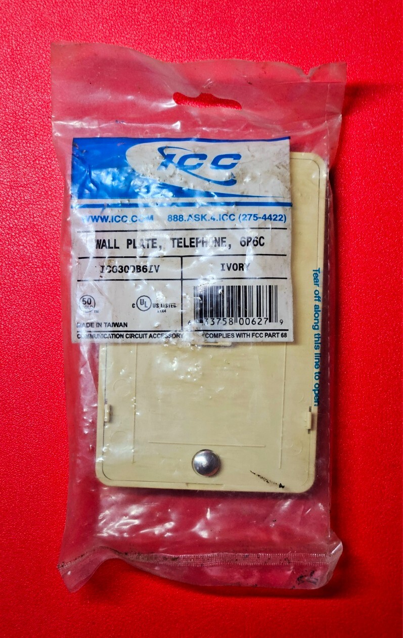 ICC IC630DB6IV Wall Plate Telephone 6P6C, Ivory, With Hardware - NEW