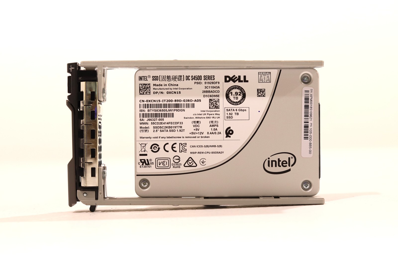 Dell SSDSC2KB019T7R 1.92TB 2.5" 6Gb/s SATA SSD W/Caddy Dell P/N: 0XCN15 Tested