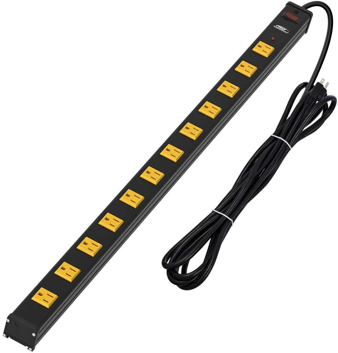 12-Outlet Heavy Duty Power Strip Surge Protector Wide Spaced 15Ft Cord and 1800J