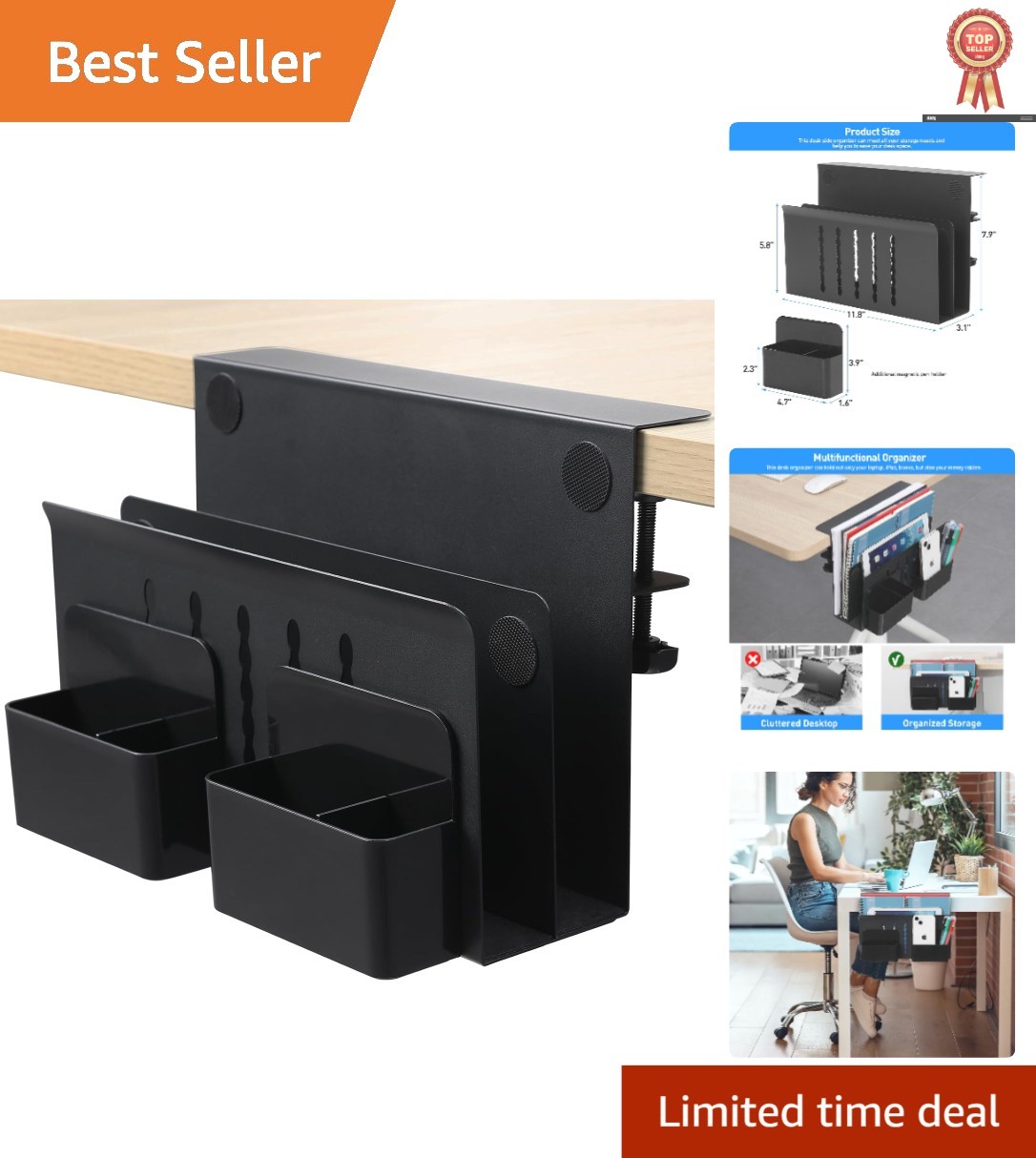 Desk Side Storage, Under Desk Laptop Mount, Table Side Hanging File Organizer...