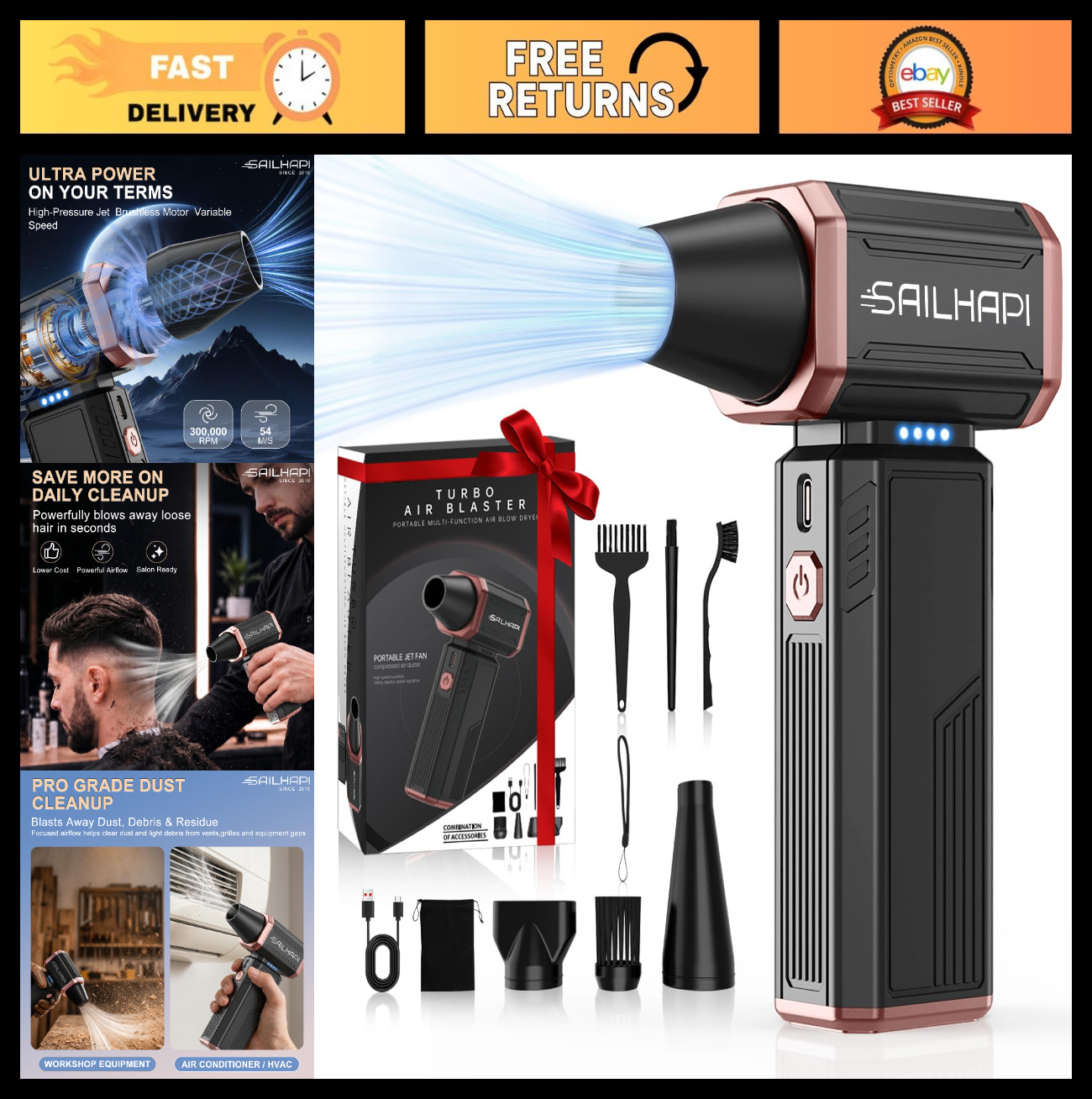 High-Speed Cordless Compressed Air Duster 300000RPM | Variable Speed Cleaner for