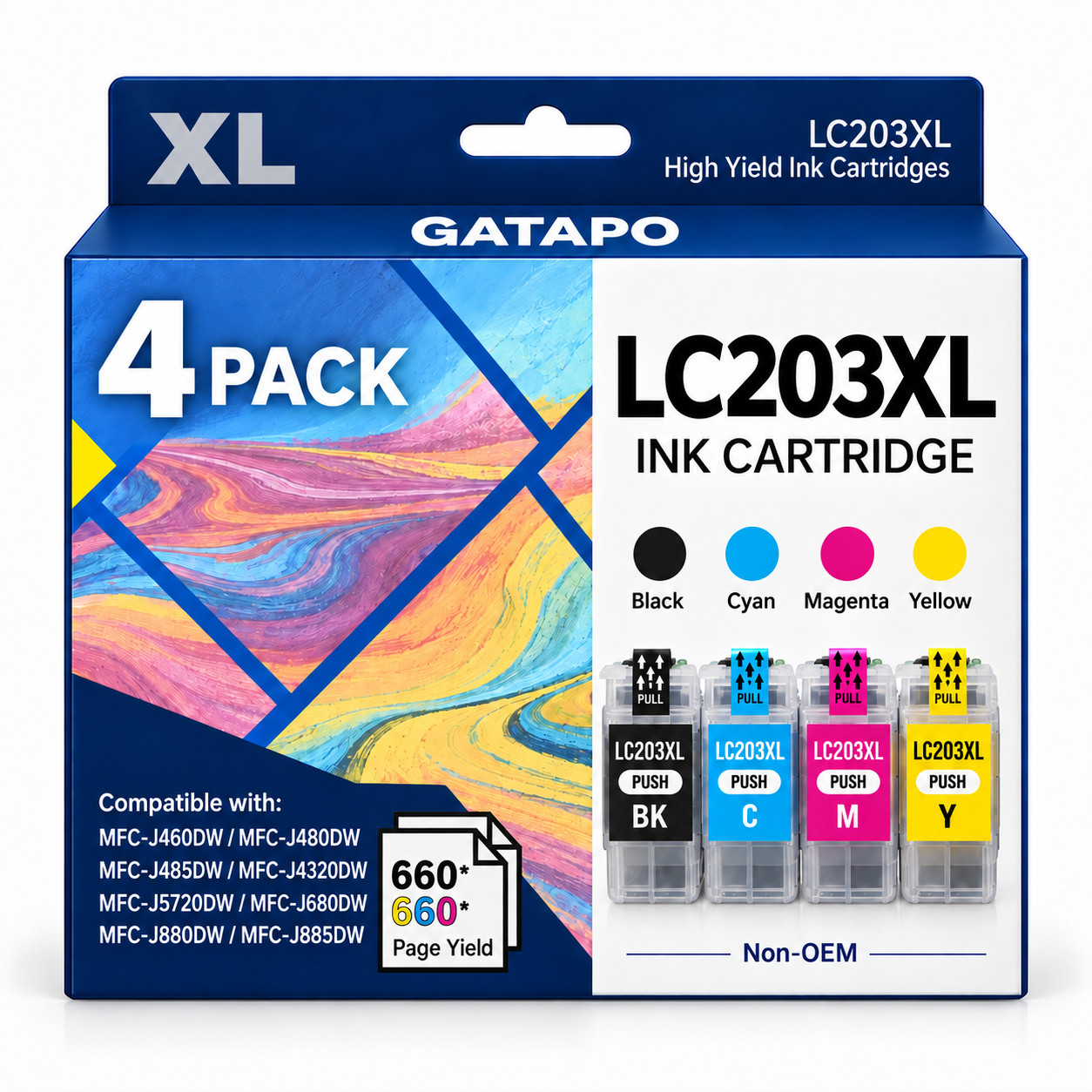 4PK LC203XL High Yield Ink for Brother MFC-J460DW J485DW J680DW J880DW J885DW