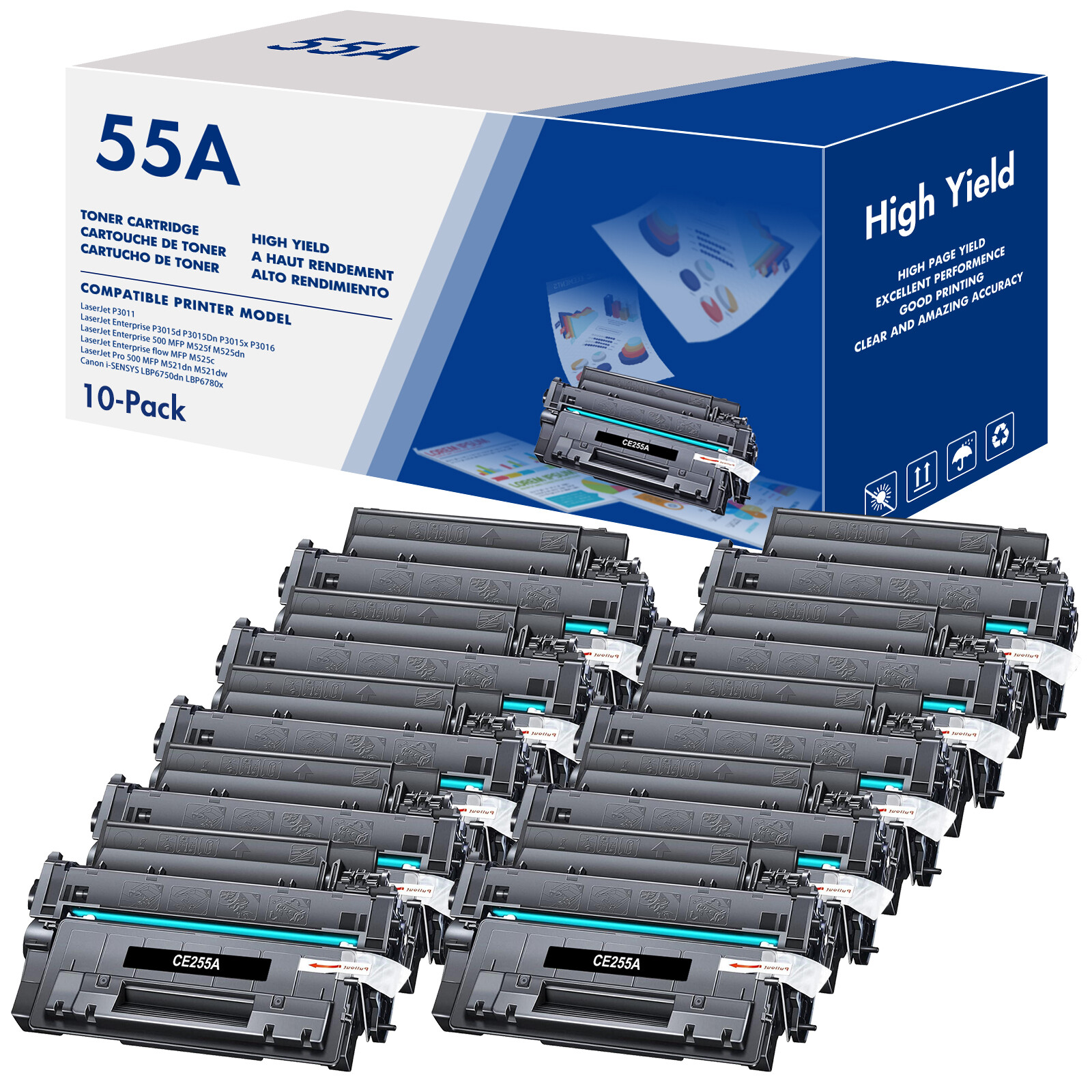 10X CE255A 55A Toner Cartridge Fits For HP LaserJet Enterprise P3015Dn P3015x
