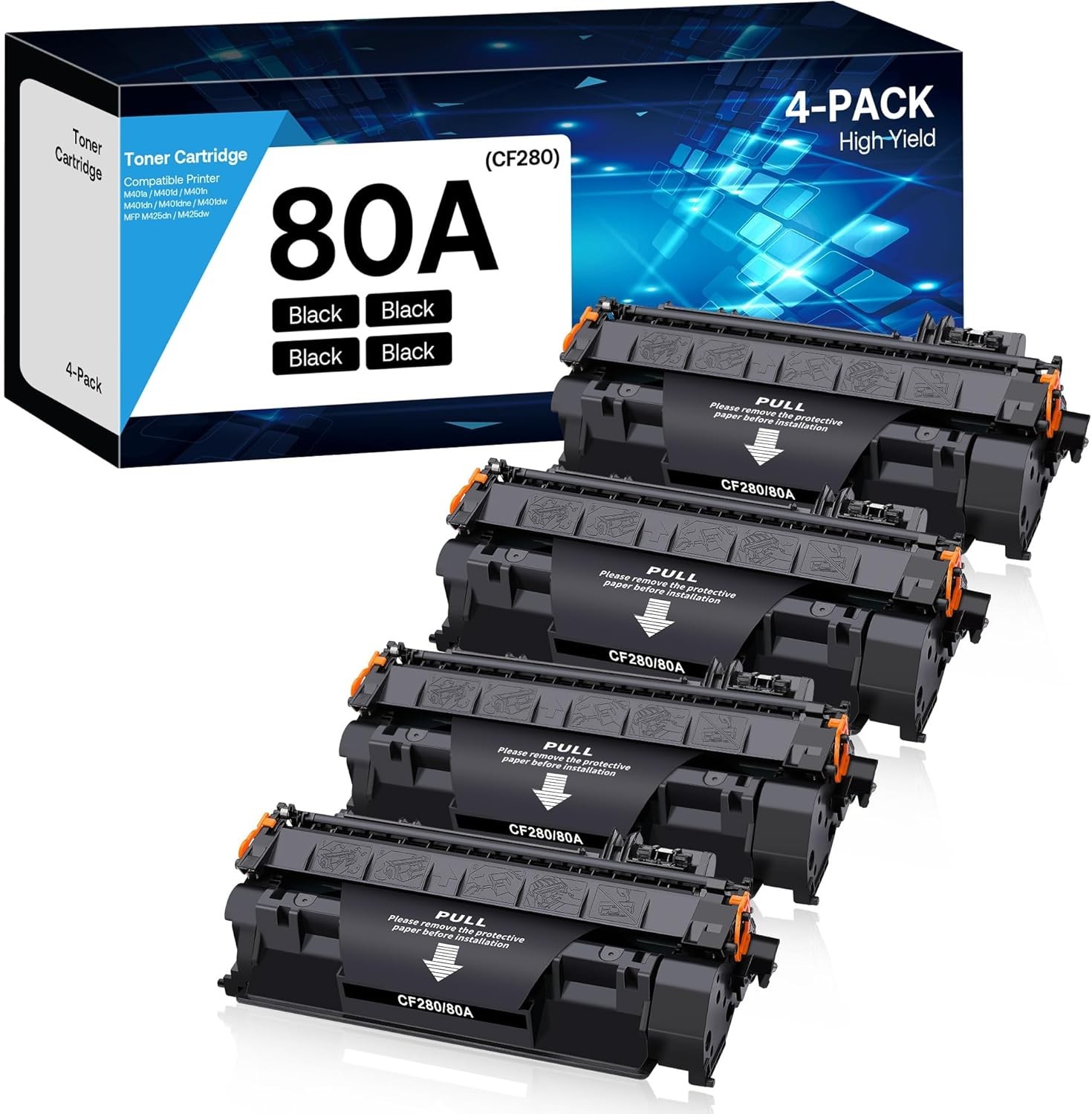 80A Toner Cartridge Black (4PACK) Compatible with HP 80A, CF280A, CF280X, 80X
