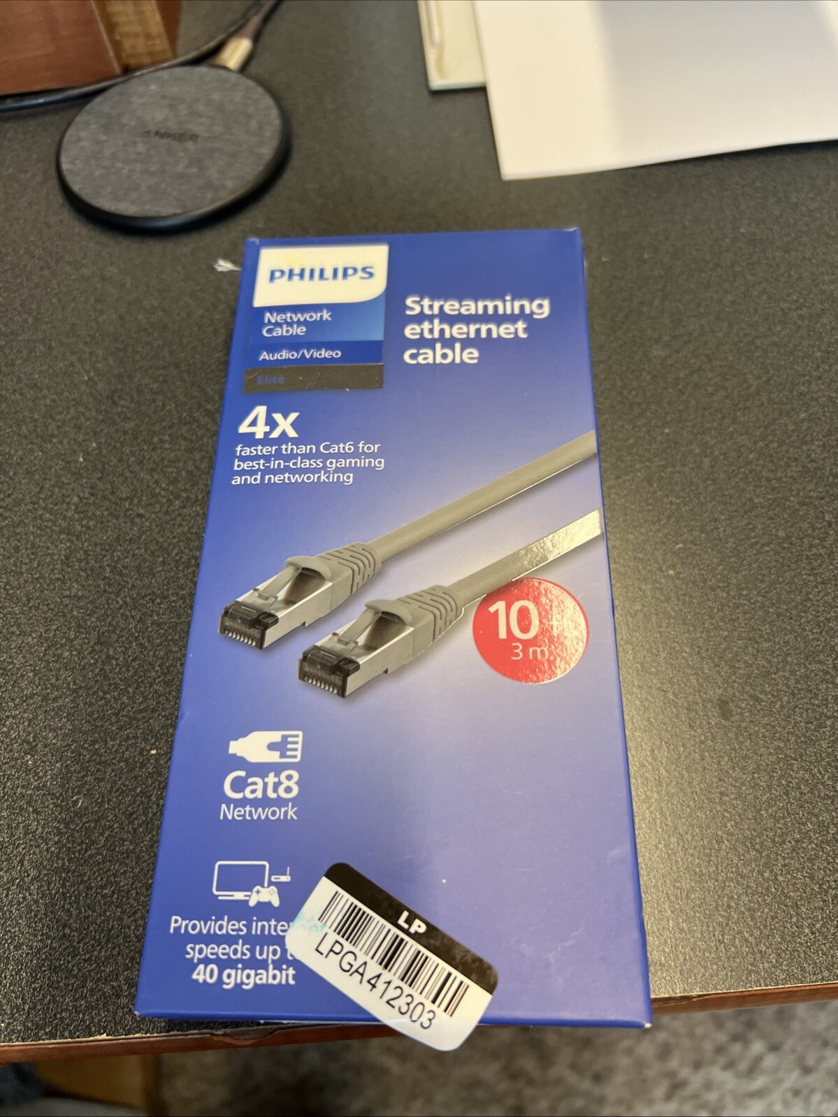 Philips Cat8 Network Cable 40GPS 10ft Cat 8-Streaming Gaming-Gray - Open Box