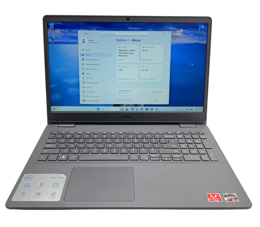 Dell Inspiron 3505 15.6" Laptop - AMD Ryzen 5 3450U, 16GB DDR4, 512GB NVMe, W11P