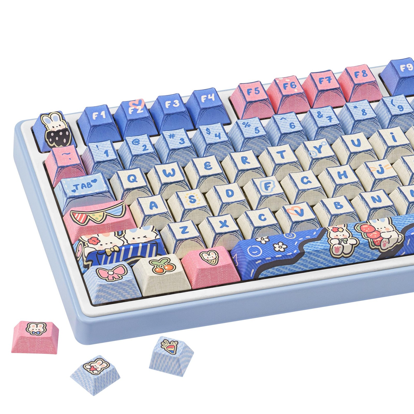 134 PCS PBT Keycaps Denim Bunny Pink Custom Key Cap For Cherry MX Switch