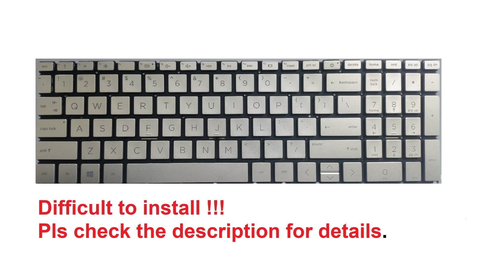 US Silver Keyboard for HP Laptop 17z-cp200 Non-Backlit
