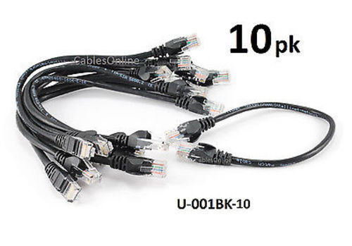 10-PACK Intellinet 1ft CAT5e UTP Ethernet RJ45 Full 8-Wire Patch Cable, Black