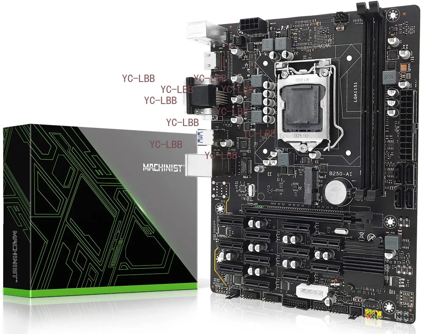 B250 BTC Mining Motherboard LGA 1151 Socket w/ 12 GPU Slots DDR4 mSATA VGA+DVI