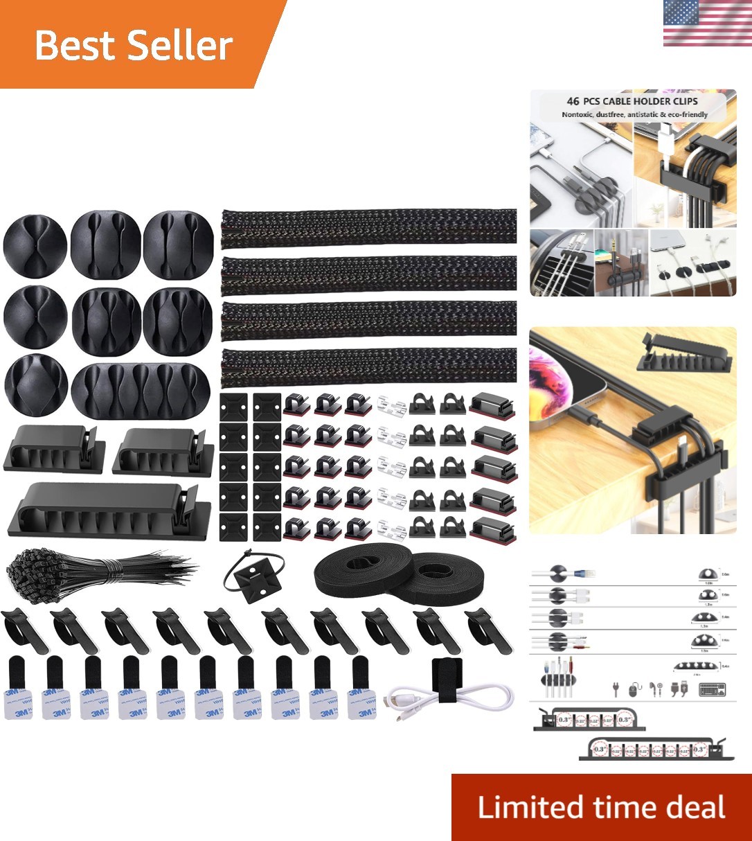 Ultimate 192 PCS Cable Organizer Set with Sleeves, Clips & Ties for Clean Spaces