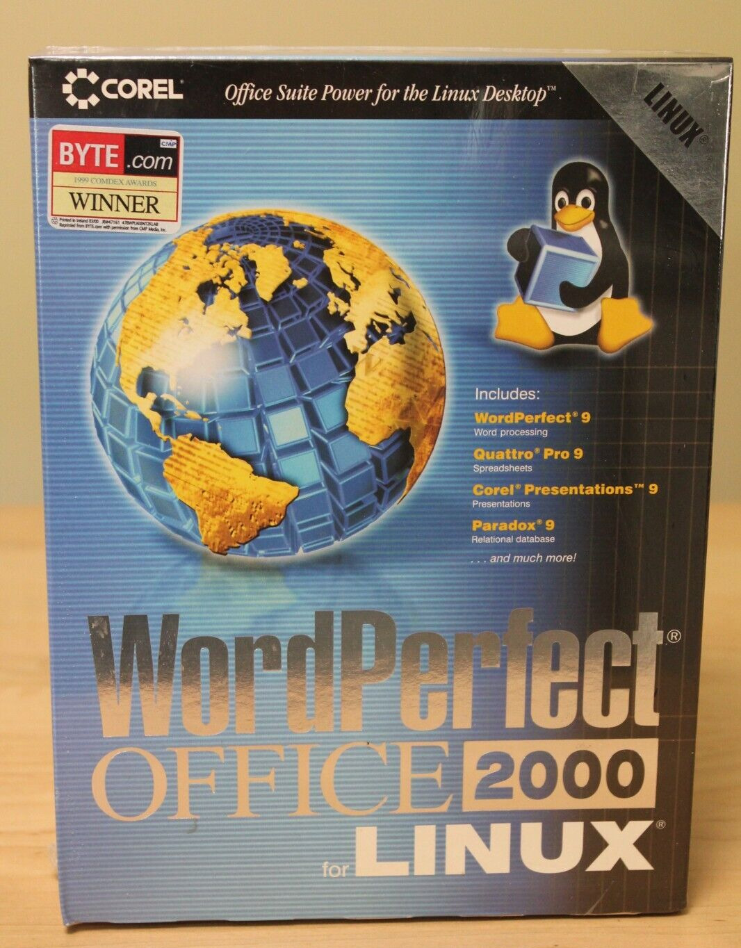 Vintage Corel WordPerfect 9 Office 2000 For Linux Software + Penguin Toy